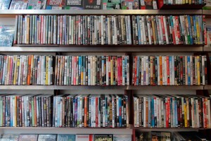 Shelves of a video library